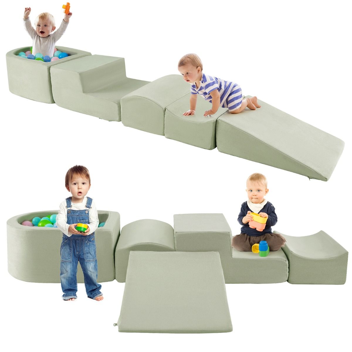 Coast Kletter- und Krabbel-Set – 5-teiliges Set aus weichen Spielblöcken mit Bällebad – grün