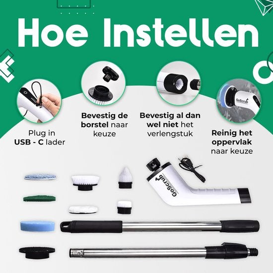 GoScrubÂ® Cleaning King V1 - Elektrische Reinigungsbürste - Elektrische Schrubbbürste - für Bad oder Küche - Schrubber mit Griff - 9 Aufsätze
