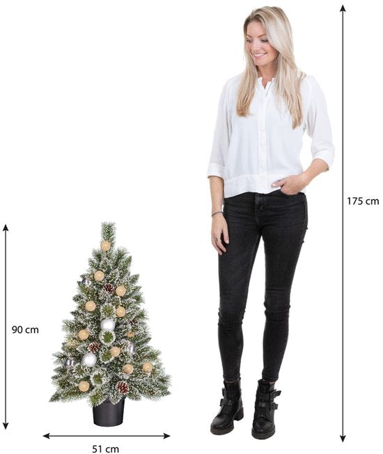 Black Box Trees Kaprun Weihnachtsbaum im Topf – Grün, Frosted Silber, Warmweiß – batteriebetrieben und mit Timer-Funktion – Höhe 90 cm