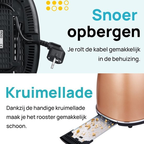MOA Retro-Toaster - 6 Heizstufen - 2 extra breite Schlitze - 850W - Aufwärm- und Auftaufunktion - Schwarz - T3C