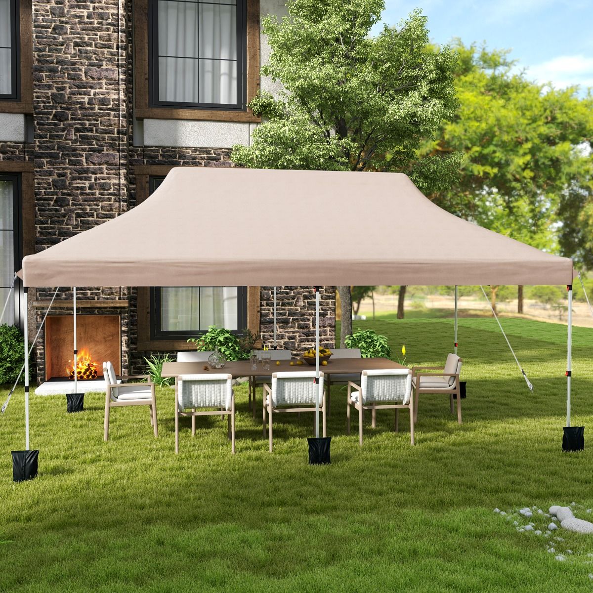Coast Faltbares Gartenpavillon – Wasserdichtes Partyzelt – Sonnenschutz – 300 x 600 cm – Beige