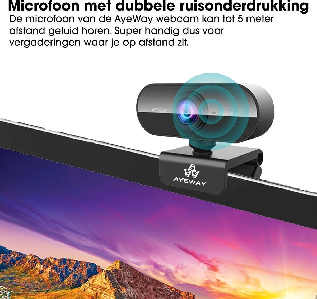AyeWay Full HD Webcam - Inkl. Sichtschutz - Webcam für PC - Arbeit & Zuhause - Windows & Mac