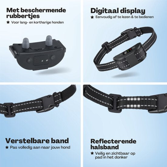 Anti-Bell-Halsband Pro - stoßfreies Erziehungshalsband - für kleine und große Hunde - wasserdicht - wiederaufladbar - Vibration und Audio - 2 zusätzliche Halsbänder