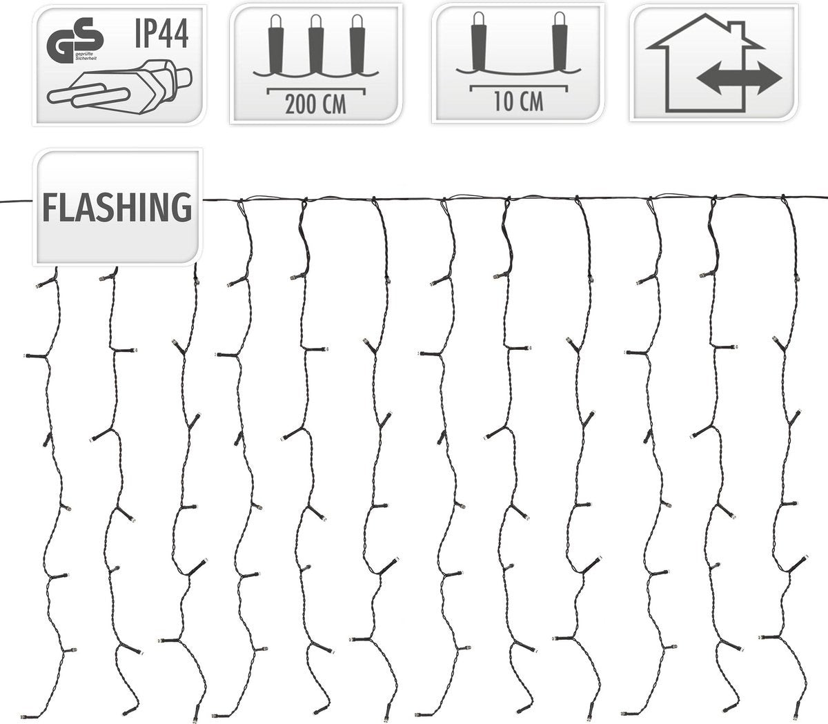Nampook LED Eiszapfenbeleuchtung / Lichtvorhang - 189 LED - 200 x 70 cm