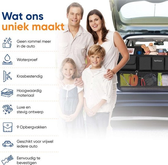 TenTravel Kofferraum-Organizer - Auto-Organizer Kofferraum - Autositz-Organizer - wasserdicht und kratzfest - mit 9 Ablagefächern