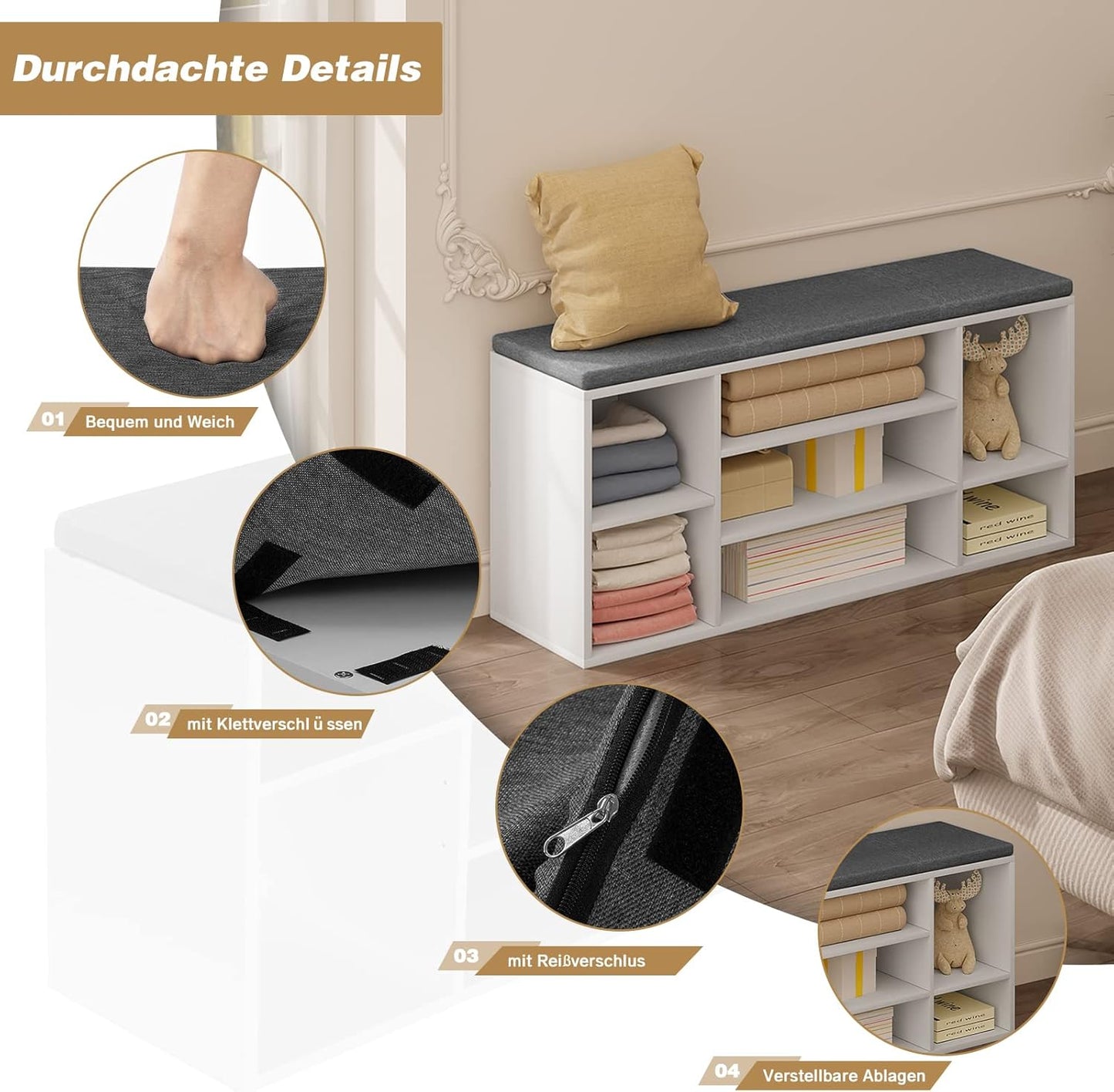 WOLTU Schuhbank Weiß – 7 Fächer – 103,5 x 48 x 30 cm