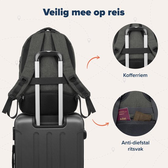 TRVLMORE Rucksack - 36L - 17 Zoll - Laptop-Rucksack - Schultasche - Männer und Frauen - Laptop-Tasche - Spritzwassergeschützt Grau Grün