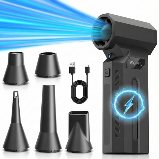 Druckluftdüse 110.000 U/min – 4 Stufen – Kabelloser Staubentferner – Druckluft für Computer – Turbo-Lüfter mit Druckluft – Akku-Luftgebläse