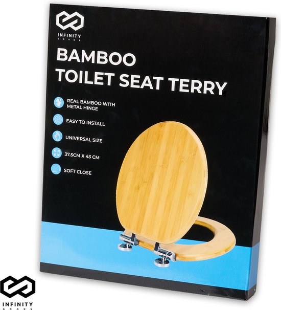 Infinity Goods Bambus Toilettensitz Terry - Toilettensitz mit Deckel - Soft Close - Edelstahlscharniere - Inklusive Befestigungsmaterial