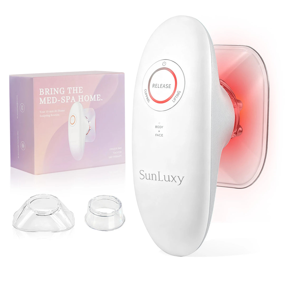 Sunluxy BCE1 Anti-Cellulite-Massagegerät – EMS + Vakuum + Rotlicht – 3 Stufen für Körper und Gesicht – Wiederaufladbar – 19,4 x 17 x 7,8 cm