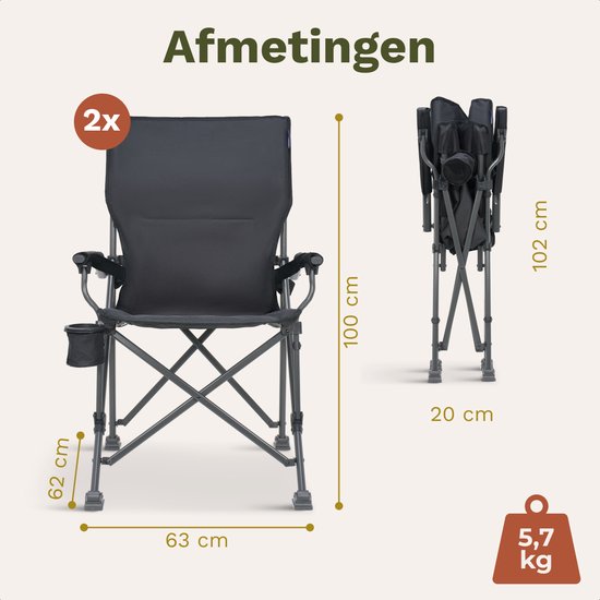 TRVLMORE Campingstühle - faltbar - 120KG Tragkraft - Inkl. Tragetasche - Klappstuhl - Angelstuhl - Campingstuhl - Klappstuhl - Grau