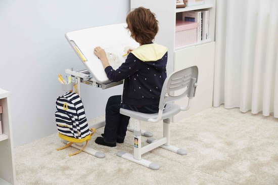 VDD Gaming Kinderschreibtisch mit Schreibtischstuhl - Höhenverstellbar von 54 cm bis 76 cm - Mit Stauraum - Weiß
