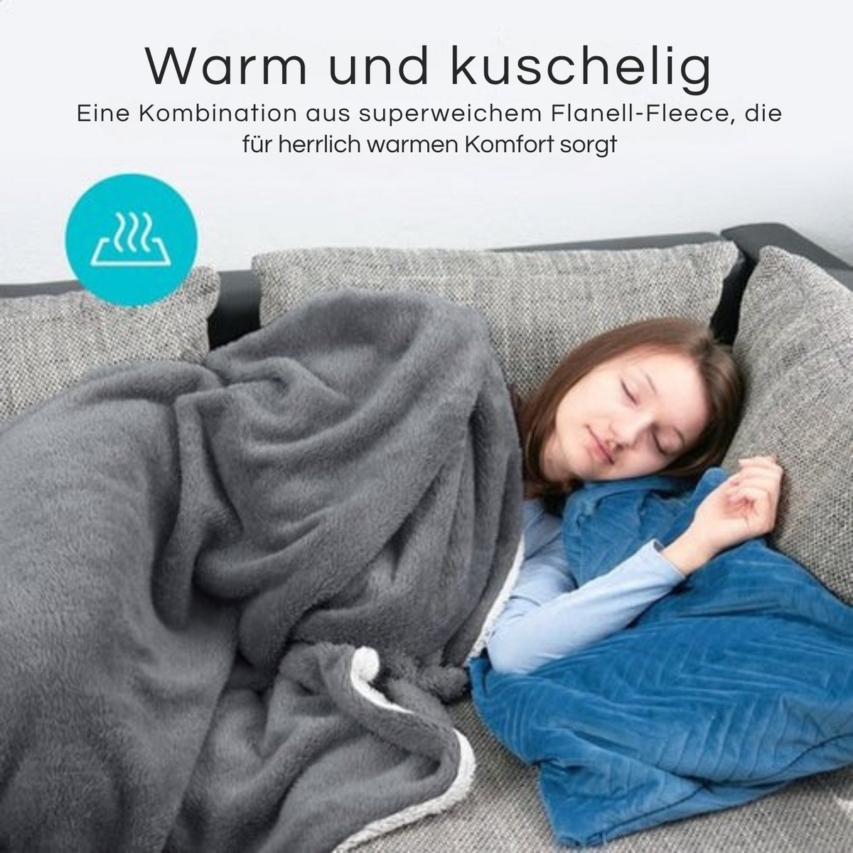 Bloomfold Elektrische Heizdecke - 160 x 130 cm - Waschbar - 9 Stufen - Mit Timer - Flanell - Grau