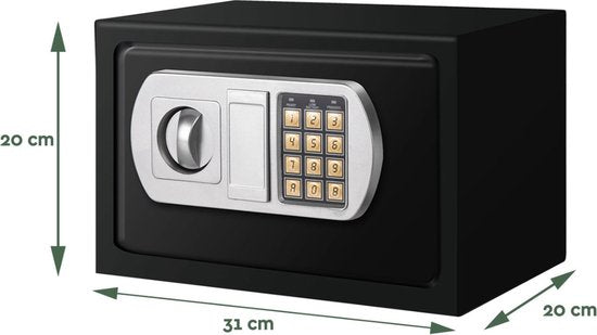 BRASQ Elektrischer Safe Schwarz - 31x20x20 cm - Zahlenschloss - inkl. Befestigungsmaterial - Spardose - Geldschrank - Spardose mit Zahlenschloss