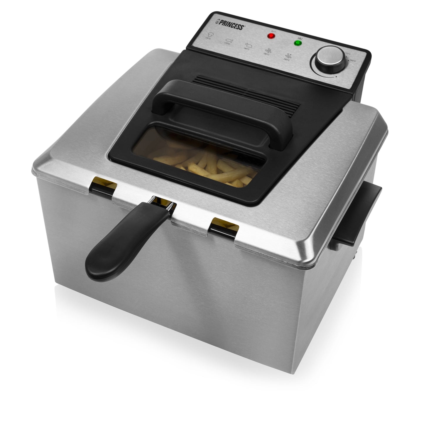 Princess 185000 Fritteuse – 5 l – 3270 W – 3 Frittierkörbe – Edelstahl/Schwarz