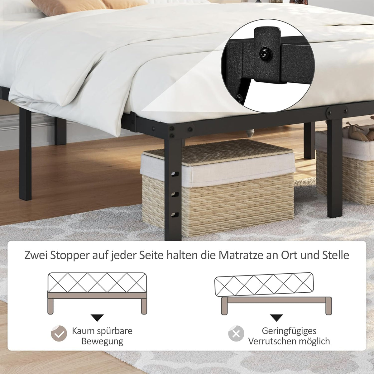 Yaheetech-Bettgestell aus Metall – inklusive Lattenrost – 160 x 200 cm – Schwarz
