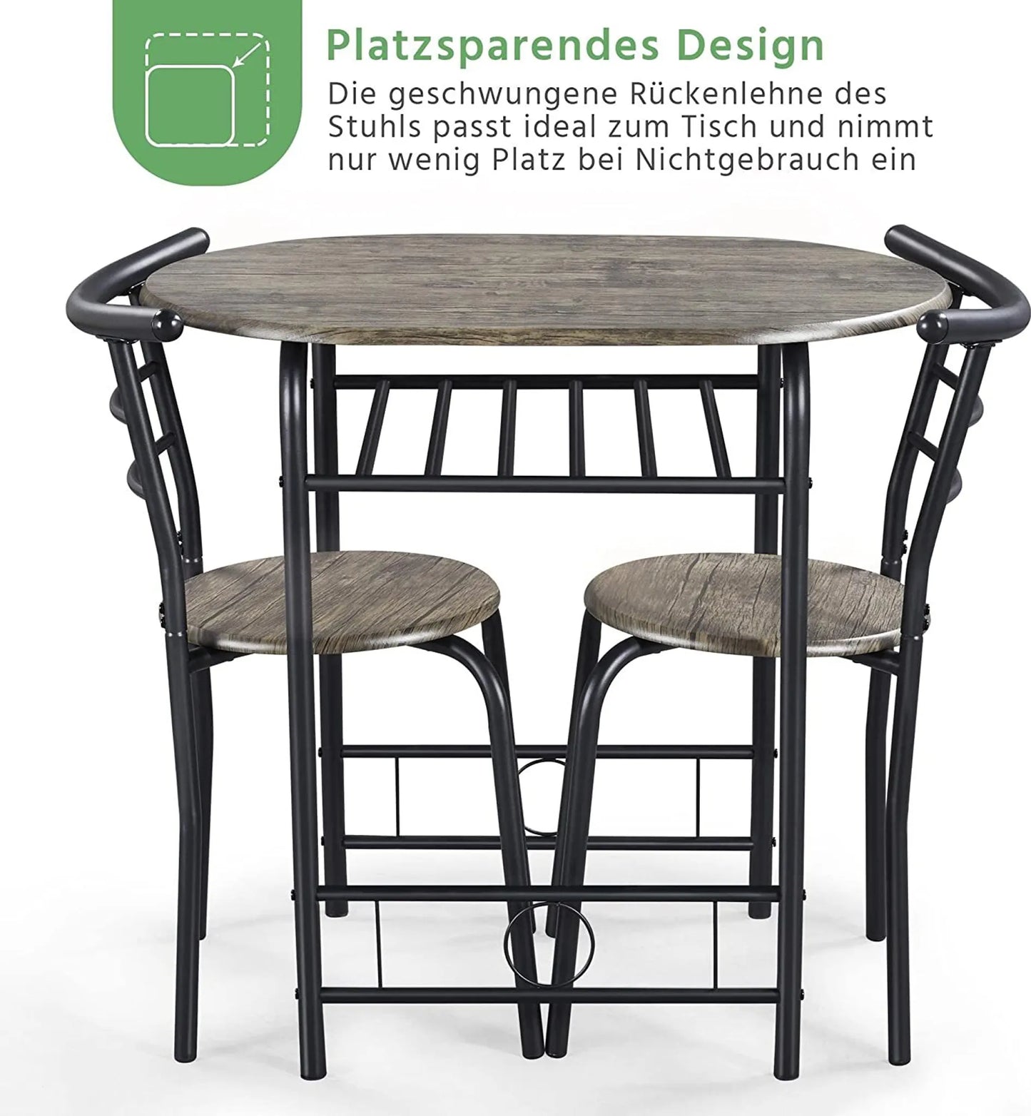 Yaheetech Dining Set von 3 - Features Tisch mit 2 Stühlen und verstellbare Lagerung Regal und wasserabweisende Beschichtung - für Küche und Esszimmer - Driftwood Brown Metall und MDF - 80 x 53 x 73,5 cm