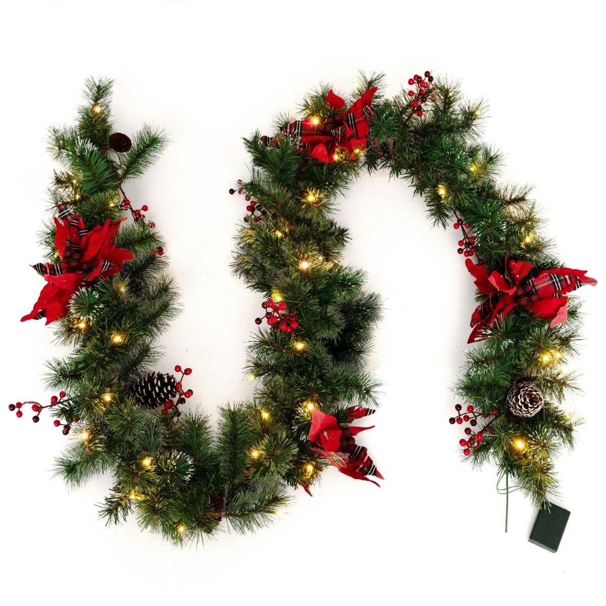 Coast Weihnachtsgirlande mit Lichtern 270 cm - Warmweiß - Grün Rot - Innen und Außen