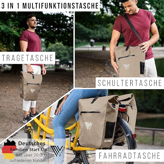 MIVELO - Packtasche - Wasserdicht - Inkl. Laptopfach & Fahrradschloss - 25 Liter - Sandbeige