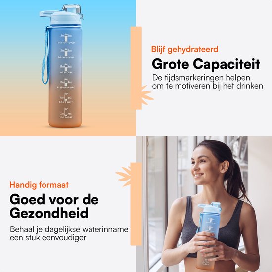 Hup. - Motivation Water Bottle - Wasserflasche 1 Liter - Trinkflasche - Wasserflasche mit Ausgießer - Trinkflasche für Erwachsene - auslaufsicher und BPA-frei