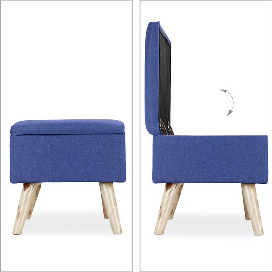 Bank mit Stauraum - 39,5 x 79,5 x 39,5 cm - Kissen - Holzbeine - Flurbank - blau