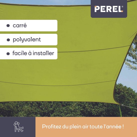 Perel Schattentuch, wasserabweisend, 3,6 x 3,6 m, 160 g/m², Polyester, quadratisch, lindgrün