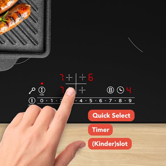 KitchenBrothers Induktionskochfeld - Freistehendes Induktionskochfeld - 60 cm - 4 Zonen - 1x Flexzone - 1 Phase - bis zu 3500W - Schwarz