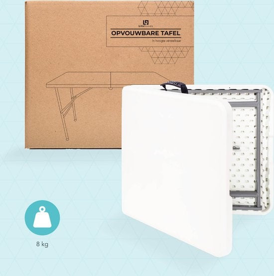 LifeGoods Zusammenklappbarer Tisch - 60x120cm - Campingtisch - Wetterfest - Klapptisch - Weiß