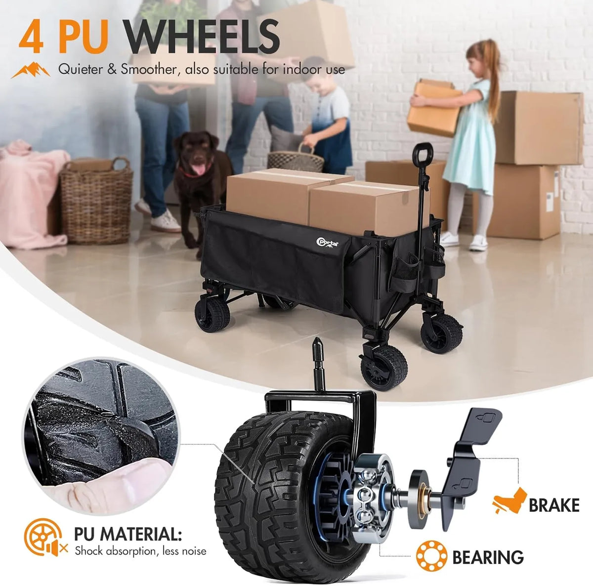 Portal 21813 Zusammenklappbarer Handwagen – bis zu 300 l – 105 × 54 × 63 cm – Schwarz