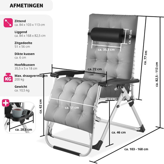tectake - Liege - mit Kissen - für Balkon & Garten - bequem - bis 200 kg - Grau