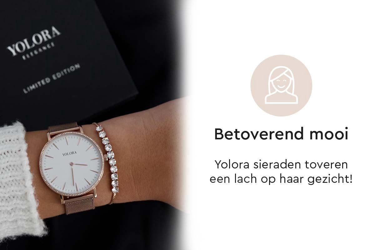 Yolora Damenarmband - Mit 10 Kalpa Camaka Kristallen - 18K Roségold vergoldet - Rosa
