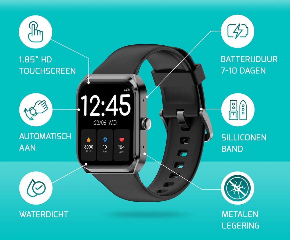 FITAGE Smartwatch - Schrittzähler - Sportuhr - Schwarz