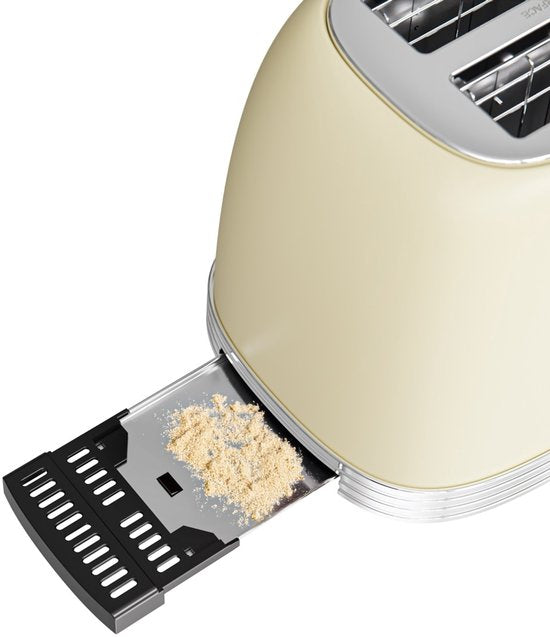 KitchenBrothers Retro-Toaster - Toaster - 6 Heizstufen - 2 extra breite Schlitze - 815W - Beige