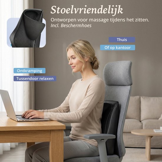 Lifeproducts Massagekissen für Nacken und Rücken – Nackenmassagegerät – Rückenmassage – Shiatsu-Nackenmassagegerät mit Wärme- und Vibrationsfunktion