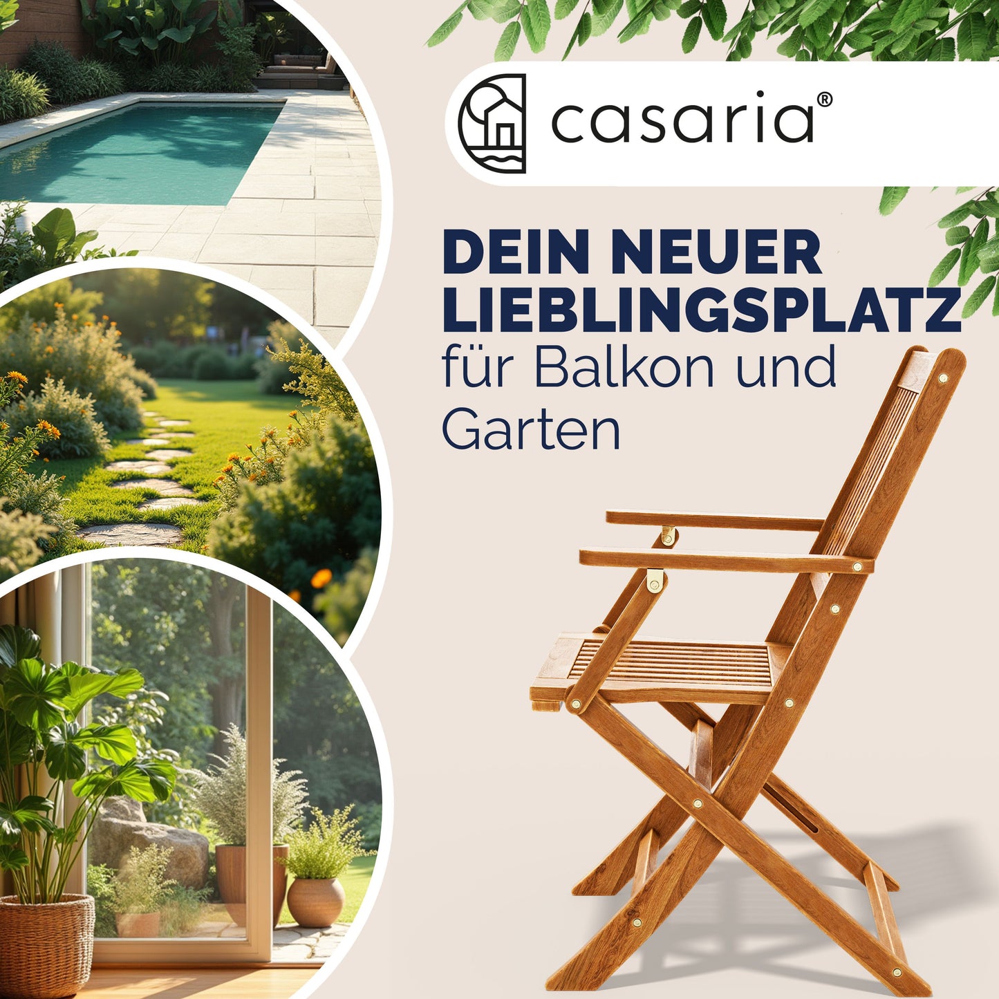 Casaria Gartenstühle Sydney, 2er-Set – Akazienholz – 92 x 54 x 59 cm – Braun