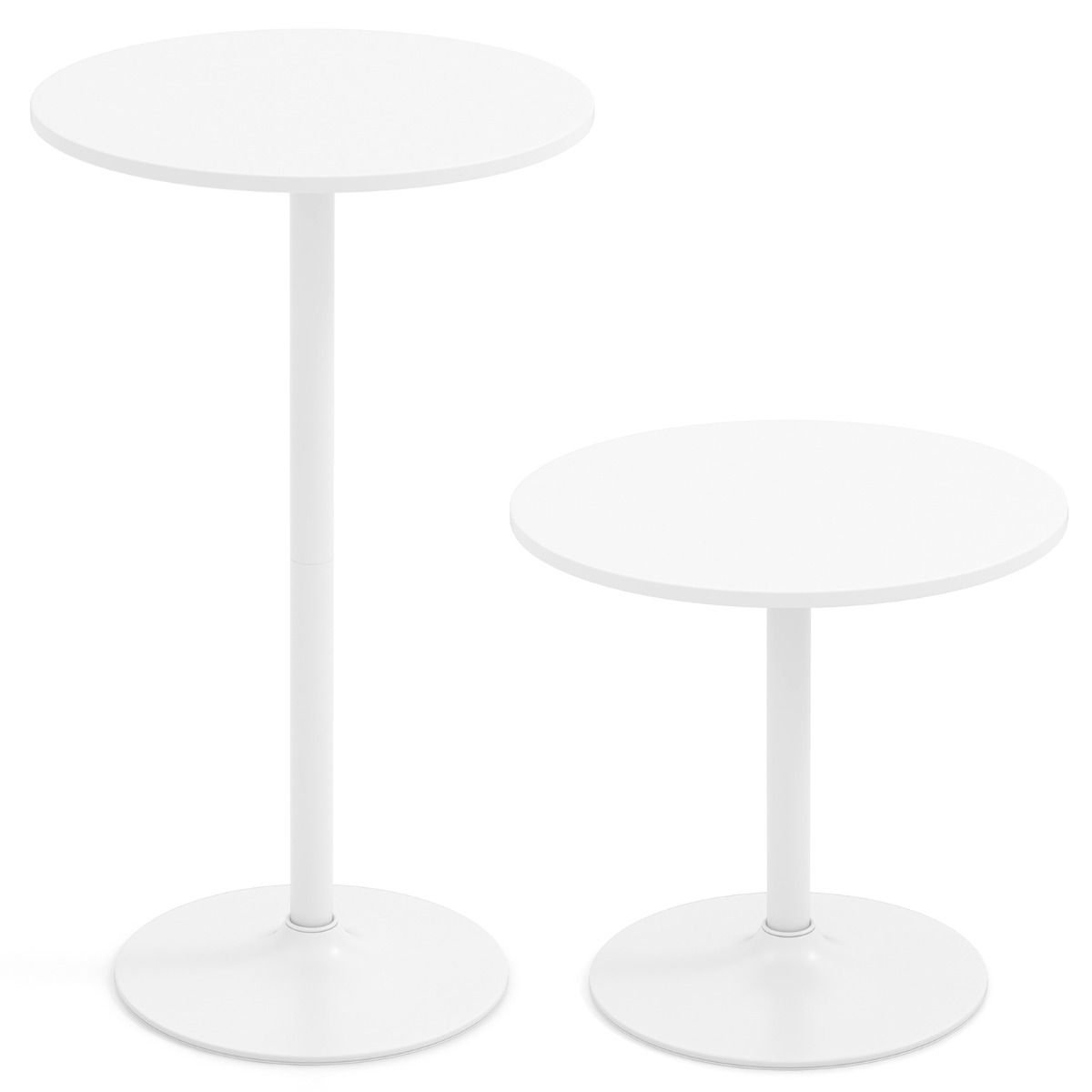 Coast Runder Bartisch und Esstisch – Höhenverstellbar – 2-in-1 – Weiß – 2 Stück
