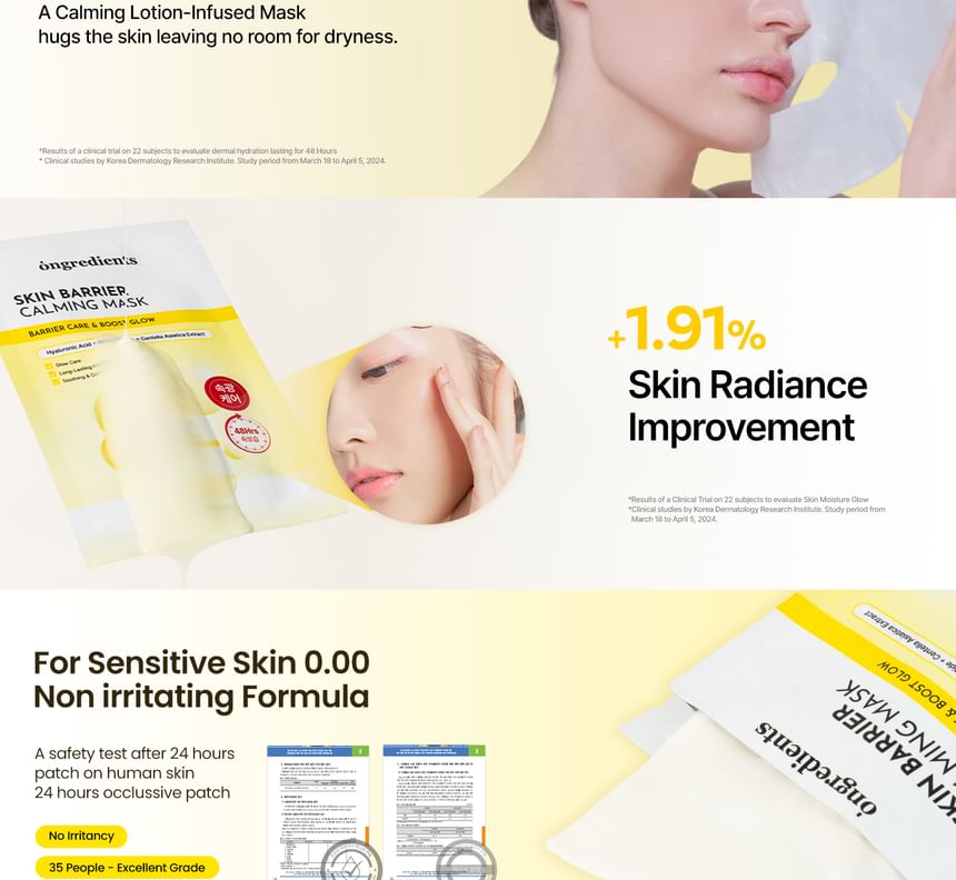 Ongredients Skin Barrier Calming Mask Set – Beruhigende, feuchtigkeitsspendende Gesichtsmaske mit Ceramiden und 5-lagiger Hyaluronsäure