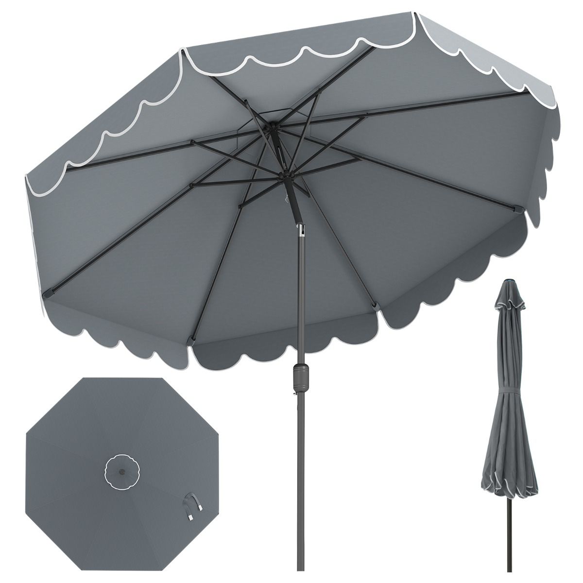 Coast Doppelseitiger Gartensonnenschirm – 300 cm mit Kurbel und Volant – um 35° neigbar – Blau