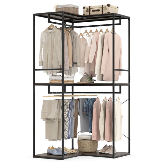 Coast Eckgarderobe mit 3 Ablagebrettern – 4 Kleiderstangen – grau und schwarz – 100 x 100 x 200 cm