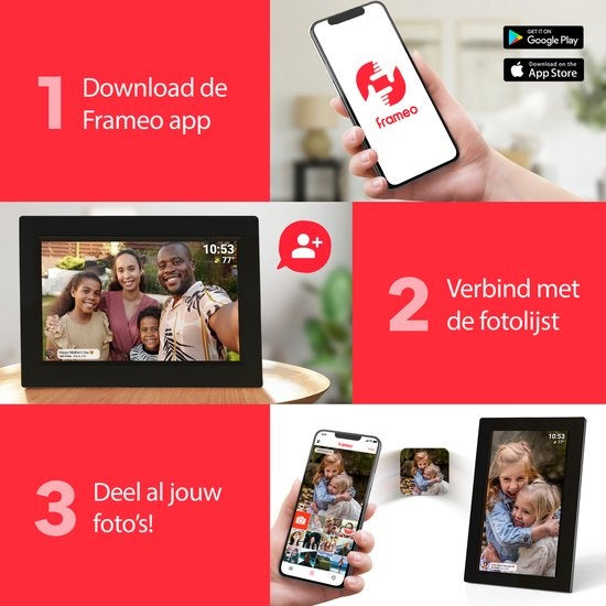 Denver Digitaler Fotorahmen 7 Zoll - Frameo App - Fotorahmen - WiFi - IPS Touchscreen - 8GB - PFF710B