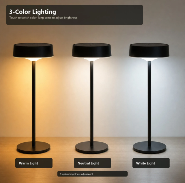 Arlgsite Solar-Tischlampe – kabellos – über USB-C aufladbar – dimmbar – 3 Lichtmodi
