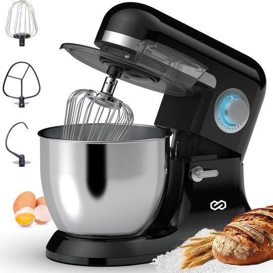 Infinity Goods Küchenmaschine - Küchenmixer - 6.5L Edelstahl-Mixbehälter - Küchenroboter - Küchenmaschine - Mit Zubehör - 1600W - Schwarz