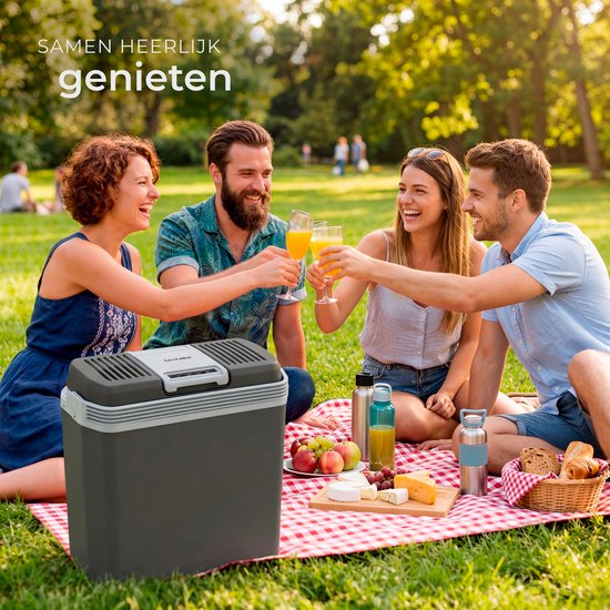 tectake® Kühlbox – elektrisch – 24 Liter – Tragegriff – Auto-Thermobox – Warmhaltebox – 12-V- und 230-V-Ladegerät – Camping-Kühlschrank – Kühlen und Heizen