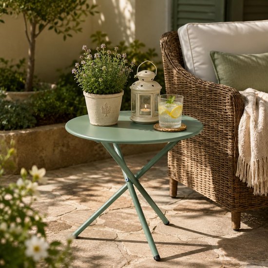 Ambiance Garten-Beistelltisch – grün – Metall – Durchmesser 48 cm – Höhe 48 cm – rund – Couchtisch