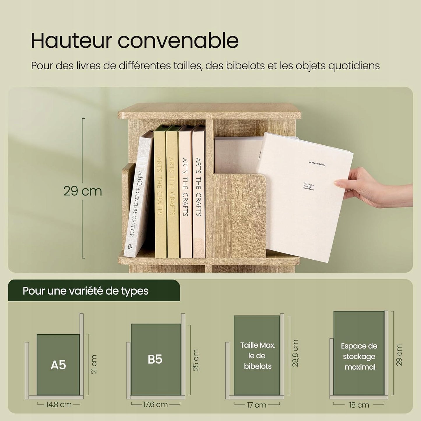 Eugad Drehbares Bücherregal 360° – Helles Eichenholz – 40 x 94,5 x 40 cm