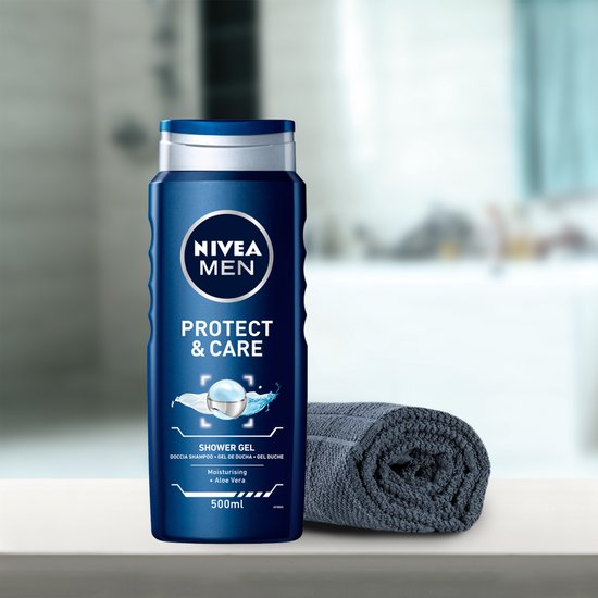 NIVEA MEN Protect & Care Duschgel - 3-in-1 Duschgel mit Aloe Vera - Shampoo - 500ml