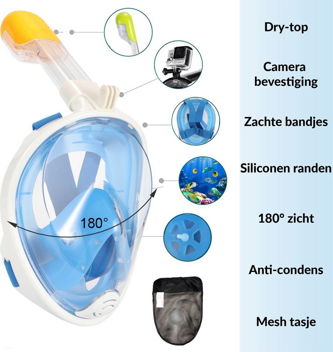 Gadgy Tauchmaske Full Face Kids - Taucherbrille mit Schnorchel - Schnorchelset Kids - Schnorchelmaske - Blau