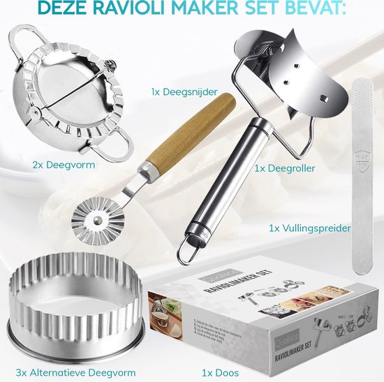 Qualisce Dumpling Maker – Nudelmaschine – Ausstechformen – Ravioli-Ausstecher – Nudelholz – Edelstahl