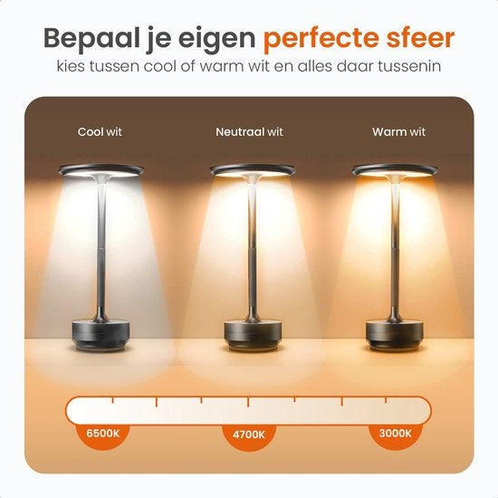 Goliving Tischlampe Wiederaufladbar - Kabellos und dimmbar - Moderne Touch-Lampe - Nachtlampe für das Schlafzimmer - Spritzwassergeschützt - 27 cm - Schwarz