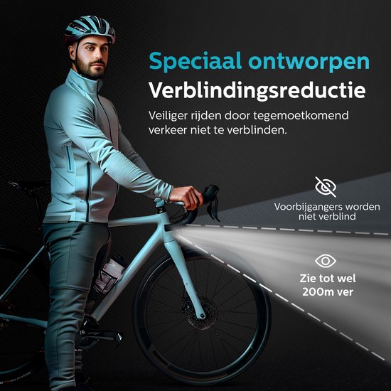 Inlustro Wiederaufladbares LED-Fahrradlicht-Set - Mit Blendschutz und Bremssensor - Rennrad / Radfahren / MTB Fahrradlicht - Fahrradlicht rot und Scheinwerfer weiß - Vorderlicht Rücklicht Fahrradlicht - Wasserdicht / USB-C